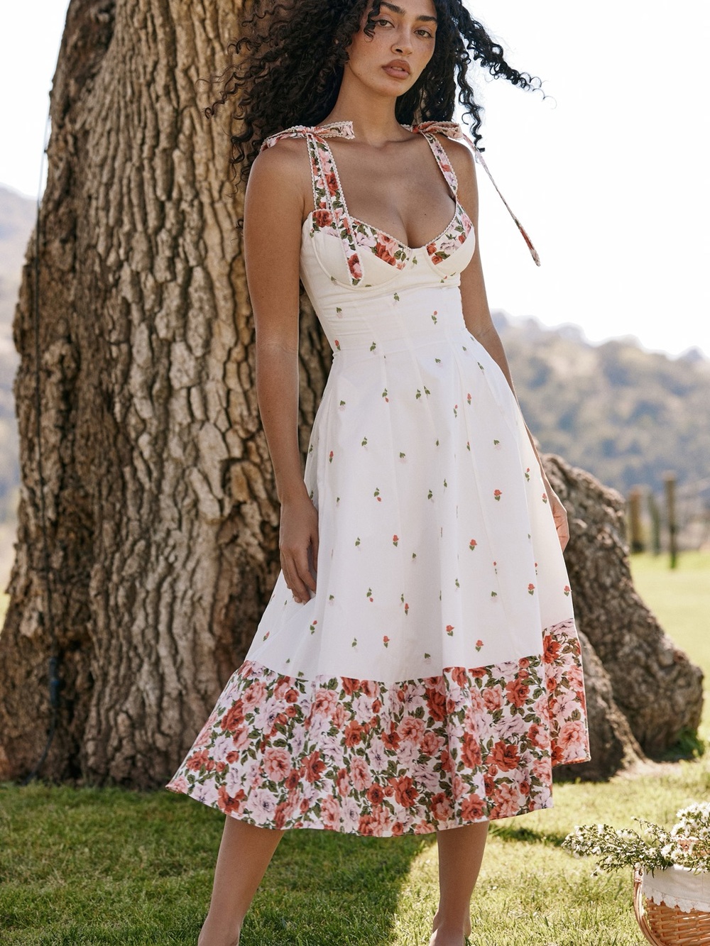 House of CB - Emely - White Floral Corset Midi Sundress -  Size S, New